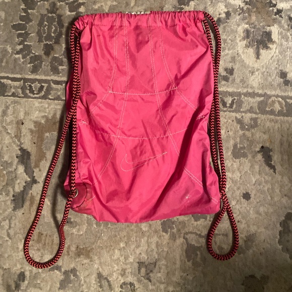Nike Premium String Backpack Pink Silver Heavy Duty Embroidered Sports - Picture 3 of 13